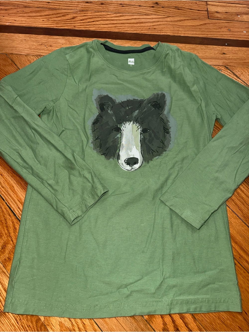 Tea Collection Kids' Green Long-Sleeve Bear Graphic Tee Size 10